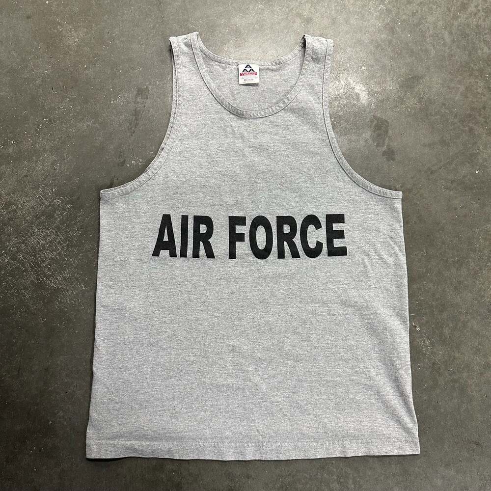 Vintage Alstyle Apparel & Activewear Air Force Graphic Tank Top Gray Medium